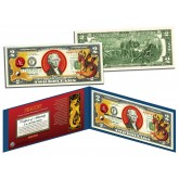 Chinese Zodiac - YEAR OF THE DRAGON - Colorized $2 Bill U.S. Legal Tender Currency