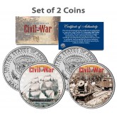 American Civil War - USS CUMBERLAND SHIP & UNION U.S. RAILWAY - JFK Kennedy Half Dollar U.S. 2-Coin Set