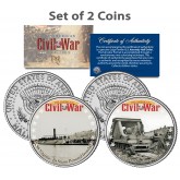 American Civil War - CSS VIRGINIA SHIP & CONFEDERATE RAILWAY - JFK Kennedy Half Dollar U.S. 2-Coin Set