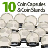 10 Coin Capsules & 10 Coin Stands for 1oz SILVER ROUNDS or COPPER ROUNDS  - Direct Fit Airtight 39mm Holders
