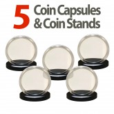 5 Coin Capsules & 5 Coin Stands for 1oz SILVER ROUNDS or COPPER ROUNDS  - Direct Fit Airtight 39mm Holders