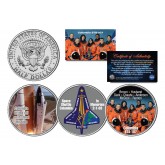 SPACE SHUTTLE COLUMBIA STS-107 - In Memoriam - Colorized JFK Half Dollar U.S. 3-Coin Set - NASA