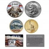 WWII D-DAY Normandy Invasion 80th ANNIVERSARY 1944-2024 IKE Dollar & Higgins Boat $1 Dollar U.S. 2-Coin Set with Trading Card