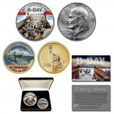 WWII D-DAY Normandy Invasion 80th ANNIVERSARY 1944-2024 IKE Dollar & Higgins Boat $1 Dollar U.S. 2-Coin Set & Trading Card with Display Box