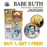 BABE RUTH Golden Legends 24K Gold Plated State Quarter US Coin - BUY 1 GET 1 FREE - bogo