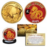 2024 Chinese New Year * YEAR OF THE DRAGON * 24 Karat Gold Plated $50 American Gold Buffalo Indian Tribute Coin