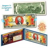 2024 Chinese New Year - YEAR OF THE DRAGON - Gold Hologram Legal Tender U.S. $2 BILL - $2 Lucky Money with Blue Folio