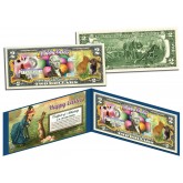 HAPPY EASTER - Easter Eggs & Easter Bunny - Colorized $2 Bill U.S. Legal Tender
