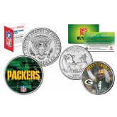 Green Bay Packers BRETT FAVRE 2-Coin Set U.S. Wisconsin Quarter & JFK Half Dollar - NFL Officially Licensed