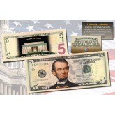 LINCOLN MEMORIAL NIGHT VERSION Genuine Legal Tender COLORIZED 2-Sided $5 US Bill