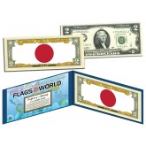 JAPAN - Official Flags of the World Genuine Legal Tender U.S. $2 Two-Dollar Bill Currency Bank Note