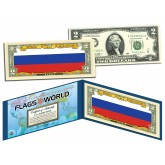 RUSSIA - Official Flags of the World Genuine Legal Tender U.S. $2 Two-Dollar Bill Currency Bank Note