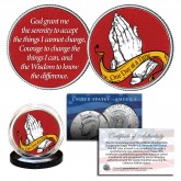 PRAYING HANDS Serenity Prayer One Day at a Time Genuine 2-Sided JFK Kennedy Half Dollar U.S. Holy Spirit Coin