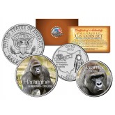 HARAMBE Cincinnati Zoo Gorilla in Memoriam Colorized 2-Coin Set - Ohio State Quarter & 2016 Kennedy Half Dollar