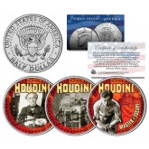 HARRY HOUDINI - Master of Escape - Colorized JFK Kennedy U.S. Half Dollar 3-Coin Set
