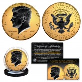 24K GOLD Gilded 2-SIDED 2023 JFK Kennedy Half Dollar U.S. Coin with BLACK RUTHENIUM Highlights on Obverse & Reverse (P Mint)