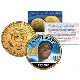 WILLIE MAYS Baseball Legends JFK Kennedy Half Dollar 24K Gold Plated US Coin