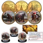 JUSTIFY Triple Crown Winner Thoroughbred Horse Racing 24K Gold Plated 3-Coin Statehood Quarter Set