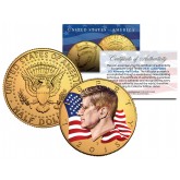 Colorized - FLOWING FLAG - 2015 JFK Kennedy Half Dollar US Coin P Mint - 24K Gold Plated
