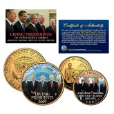 LIVING PRESIDENTS Quarter & JFK Half Dollar 2-Coin Set OBAMA BUSH CLINTON Jimmy CARTER 24K Gold Plated