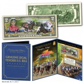 MANNY FRANCO Hand-Signed Autographed Thoroughbred Horse Racing Jockey Genuine Colorized $2 Bill in Large Display Folio (Champion Jockey Series)