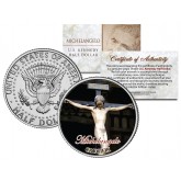 MICHELANGELO - CRUCIFIX - Jesus Christ Statue Sculpture Colorized JFK Kennedy Half Dollar U.S. Coin
