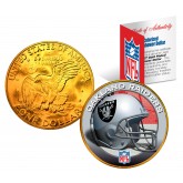 OAKLAND RAIDERS NFL 24K Gold Plated IKE Dollar US Colorized Coin - Officially Licensed