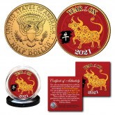 2021 Chinese New Year * YEAR OF THE OX * 24K Gold Plated JFK Kennedy Half Dollar U.S. Coin