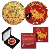 2021 Chinese New Year * YEAR OF THE OX * 24K Gold Plated JFK Kennedy Half Dollar Coin with DELUXE BOX