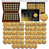 COMPLETE SET of ALL 56 America the Beautiful Parks and National Sites U.S. Quarters Coin Set (2010 thru 2021) * 24K GOLD Plated * in Premium Cherry Wood Display Box