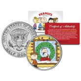 Peanuts " Snoopy Xmas w/Linus & Charlie " JFK Half Kennedy Dollar U.S. Coin - Officially Licensed