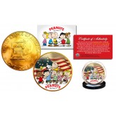 1976 PEANUTS Snoopy 24K Gold Plated IKE Dollar Coin * Betsy Ross Flag * Background