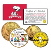 PEANUTS Charlie Brown SNOOPY - 60 Years - DC Quarter & JFK Half Dollar 2-Coin Set 24K Gold Plated - Officially Licensed