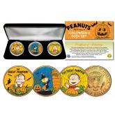 PEANUTS HALLOWEEN Great Pumpkin Linus - Sally - Web JFK Half Dollars 3-Coin 24KT Gold Plated Set with Box