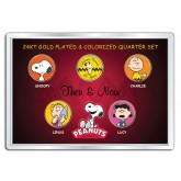 PEANUTS - Then & Now - CHARLIE BROWN - 24K Gold Plated US State Quarter 5-Coin Set w/4x6 - Officially Licensed