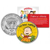 Peanuts " Halloween - Great Pumpkin - Linus - Web " JFK Kennedy Half Dollar U.S. Coin - Officially Licensed