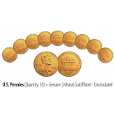 Lot of 10 - Uncirculated Genuine Coins 24K GOLD Plated 2016 U.S. LINCOLN SHIELD PENNIES - Lot of 10