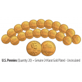 Lot of 20 - Uncirculated Genuine Coins 24K GOLD Plated 2016 U.S. LINCOLN SHIELD PENNIES - Lot of 20