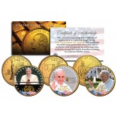POPE FRANCIS - 2015 U.S. Visit - 24K Gold Plated State Quarters U.S. 3-Coin Set 