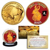2023 Chinese New Year * YEAR OF THE RABBIT * 24 Karat Gold Plated $50 American Gold Buffalo Indian Tribute Coin