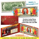 2023 Chinese New Year - YEAR OF THE RABBIT - Red Hologram Legal Tender U.S. $2 BILL - $2 Lucky Money with Red Envelope - LIMITED & NUMBERED of 2,023 Worldwide