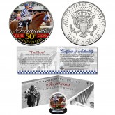 SECRETARIAT Triple Crown 50th Anniversary Official Genuine Legal Tender JFK Kennedy Half Dollar U.S. Coin with "The Famous Photo" Panoramic Display Certificate of Authenticity