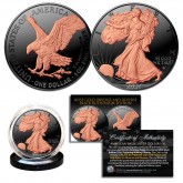 Black RUTHENIUM 1 Oz .999 Fine Silver 2021 American Eagle U.S. Coin with 2-Sided 24K ROSE Gold clad and Deluxe Felt Display Box