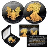 Black RUTHENIUM 1 Oz .999 Fine Silver 2019 American Eagle U.S. Coin with 2-Sided 24K Gold clad and Deluxe Felt Display Box