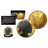 INDIAN HEAD SKULL 1 oz Copper Medallion Coin 24K GOLD GILDED with Black Ruthenium Skull Head - Snakes of America 