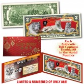 2022 Chinese New Year - YEAR OF THE TIGER - EXCLUSIVE WHITE TIGER Legal Tender U.S. $2 BILL - $2 Lucky Money with Red Folio & Red Envelope - LIMITED & NUMBERED of 888 Worldwide (SOLD OUT)