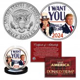 DONALD TRUMP & UNCLE SAM * I WANT YOU 2024  * Vintage Political Poster Style Official JFK Kennedy Half Dollar U.S. Coin