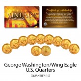 George Washington 1980's U.S. QUARTERS Uncirculated 24KT Gold Plated - QTY 10