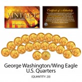 George Washington 1980's U.S. QUARTERS Uncirculated 24KT Gold Plated - QTY 20