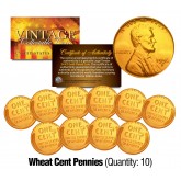 Lot of 10 Lincoln 1950's WHEAT Pennies US Coins 24K GOLD PLATED Lincoln Cent Penny